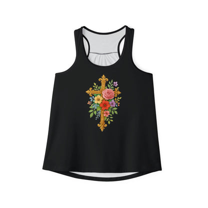 Floral Cross Women’s Christian Tank Top in Black – Beauty in the Power of the Cross