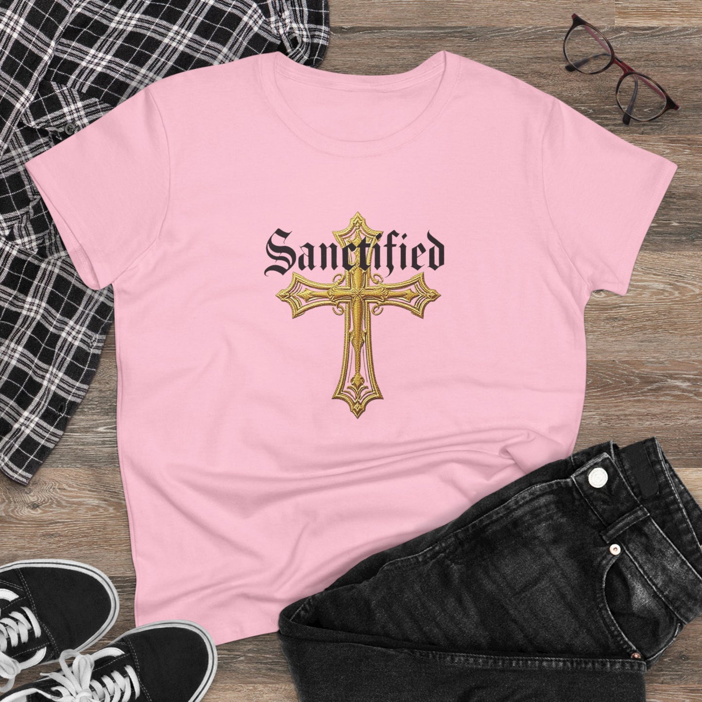 Sanctified Women's Gothic Cross T-Shirt – Faith in Bold Style