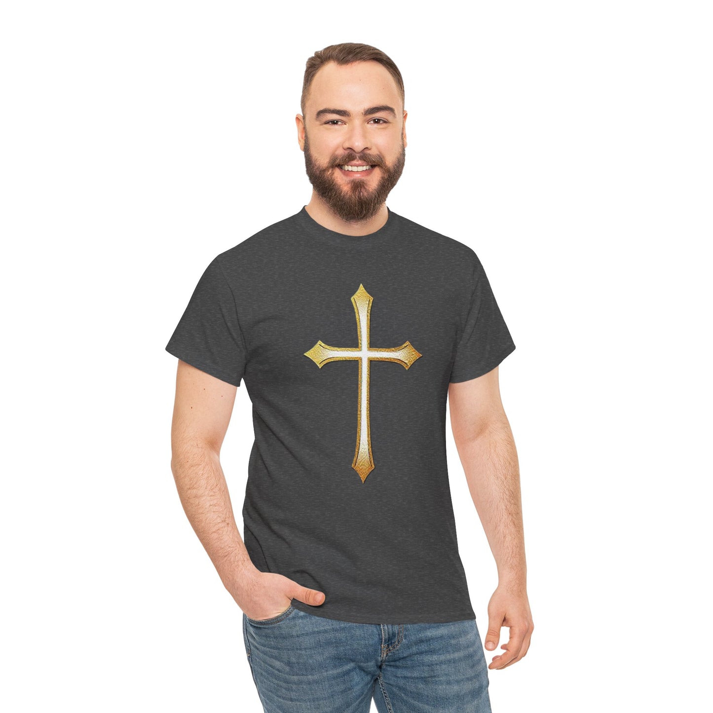 Men’s Gold Cross Tee – Christian Faith-Inspired Apparel
