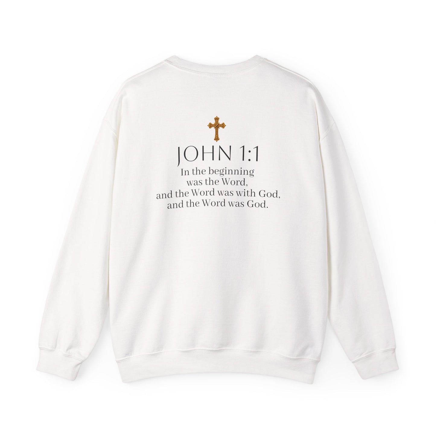 “The Word Eternal” – Women’s Christian Sweatshirt with Bold Dark Lettering (John 1:1)