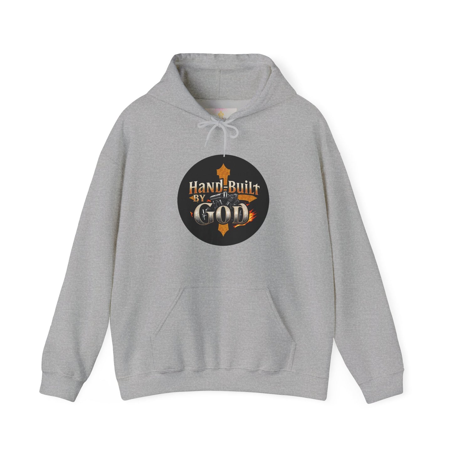 Hand Built by God Men’s Christian Hoodie – Cross & Engine Design