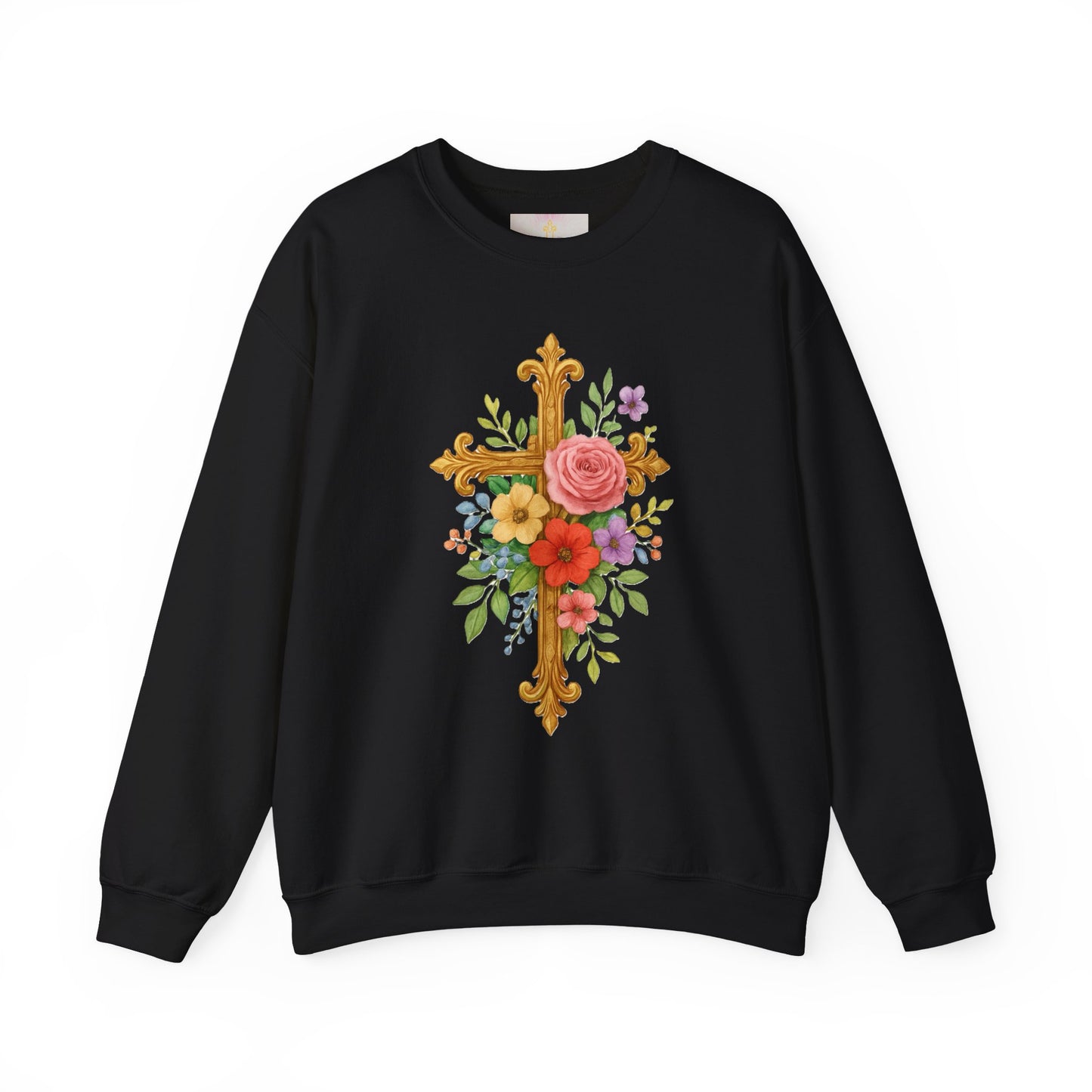 Golden Floral Cross Women’s Sweatshirt – Grace in Full Bloom