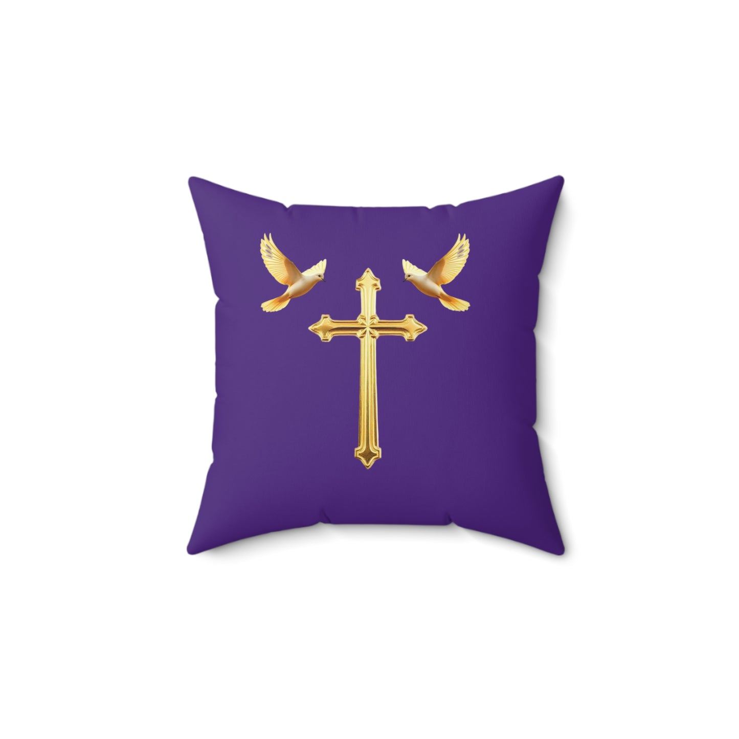 Soaring in Faith in Purple – Gold Cross & Doves Throw Pillow