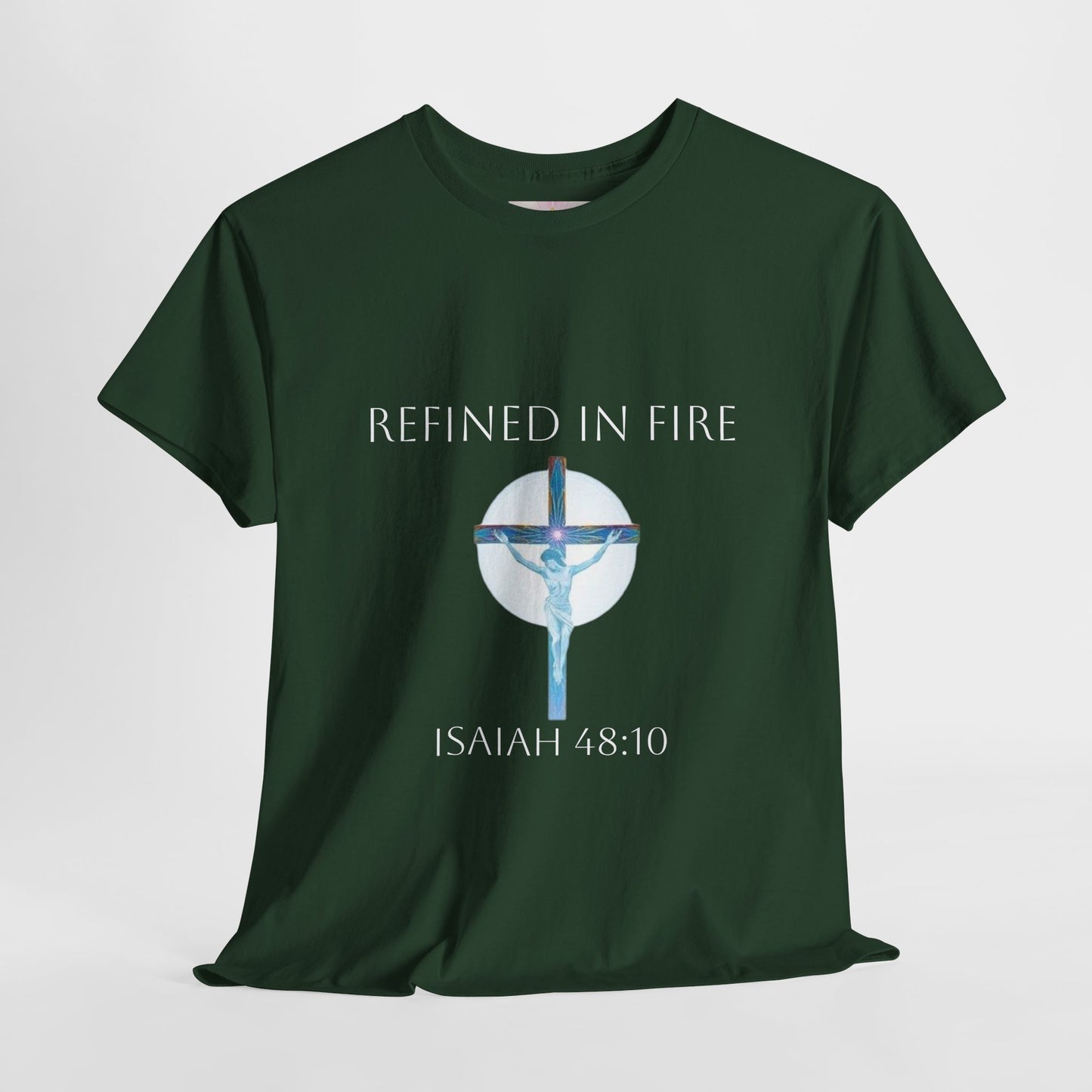 Men's Refined in Fire Christian T-Shirt – Modern Cross Design (White Lettering)