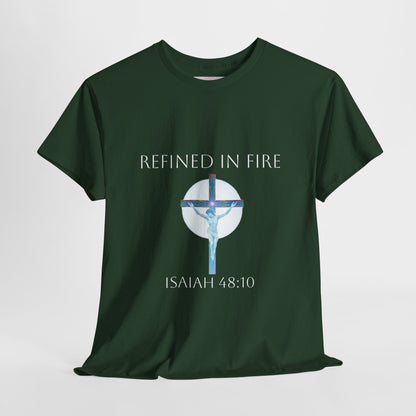 Men's Refined in Fire Christian T-Shirt – Modern Cross Design (White Lettering)
