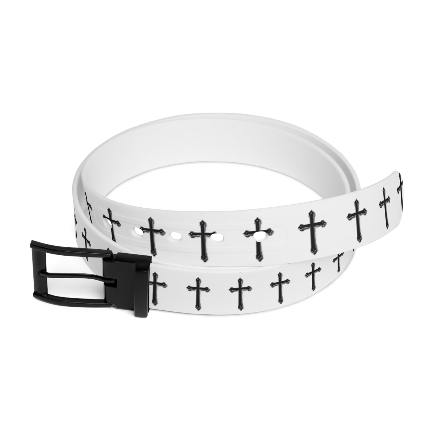 Shield of Faith Belt in White – Black Cross Pattern