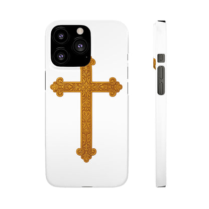 White iPhone Snap Case – Gold Cross Design