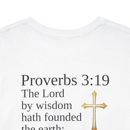 Wisdom in the Atom – Men’s Spiritual T-Shirt (Black Text)