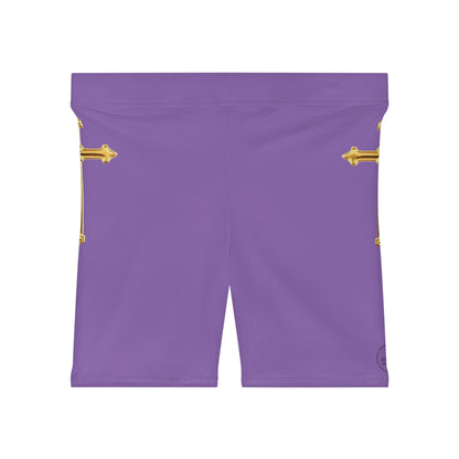 Gold Cross Women’s Biking Shorts in Purple – Symbol of Eternal Victory