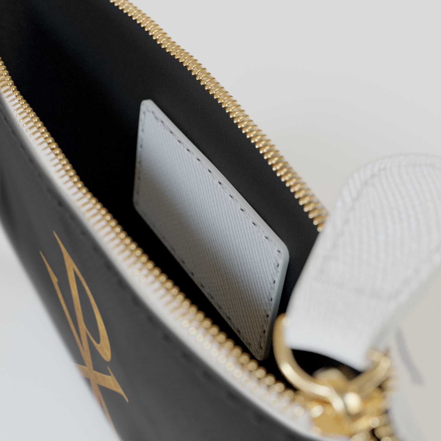 “Divine Seal” | Women’s Mini Clutch in Black – Gold Chi Rho Elegance