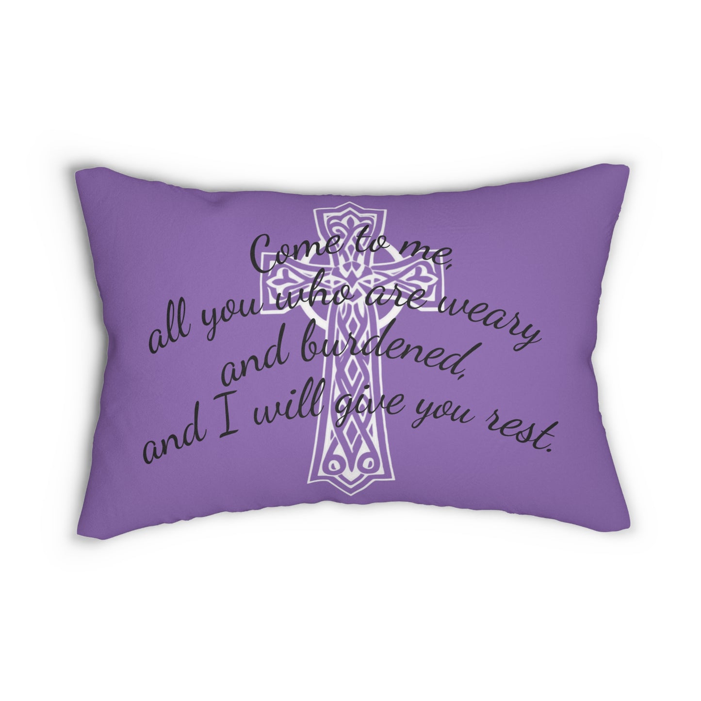 Matthew 11:28 Lumbar Pillow – Rest for the Weary (Literally in mauve!)