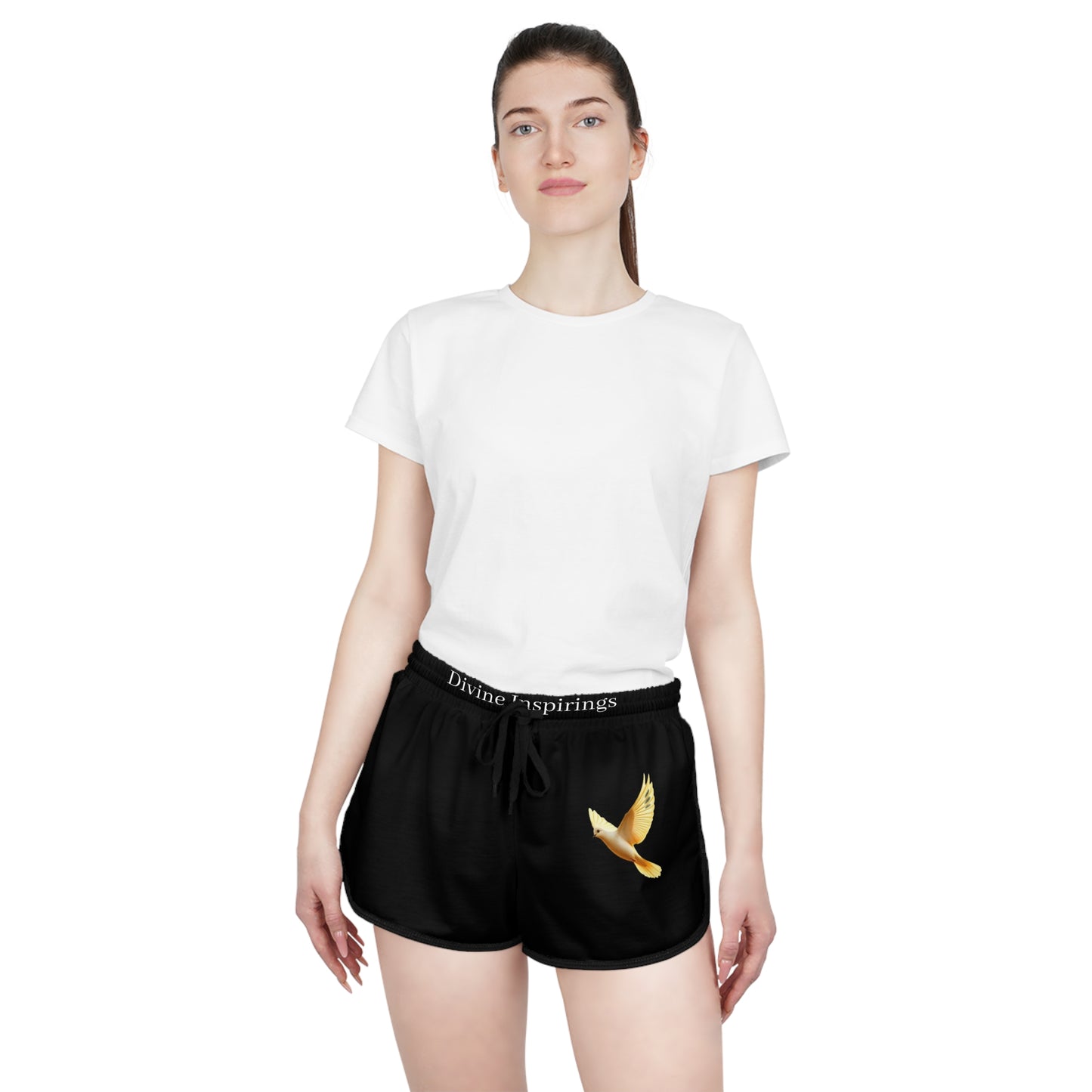 Peaceful Spirit Women's Shorts in Black with Dove in Flight Design