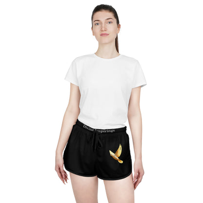 Peaceful Spirit Women's Shorts in Black with Dove in Flight Design