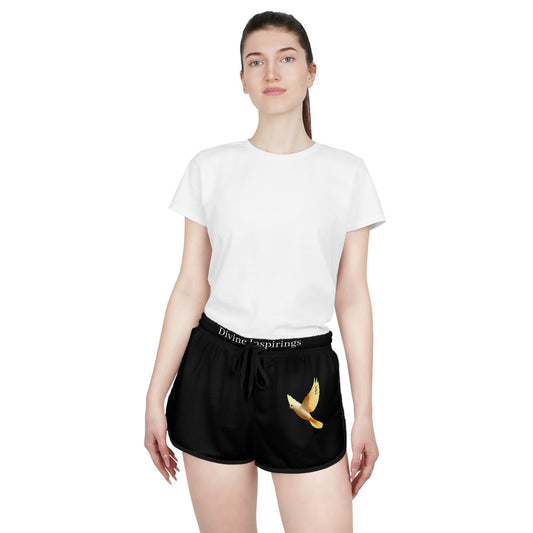 Peaceful Spirit Women's Shorts in Black with Dove in Flight Design