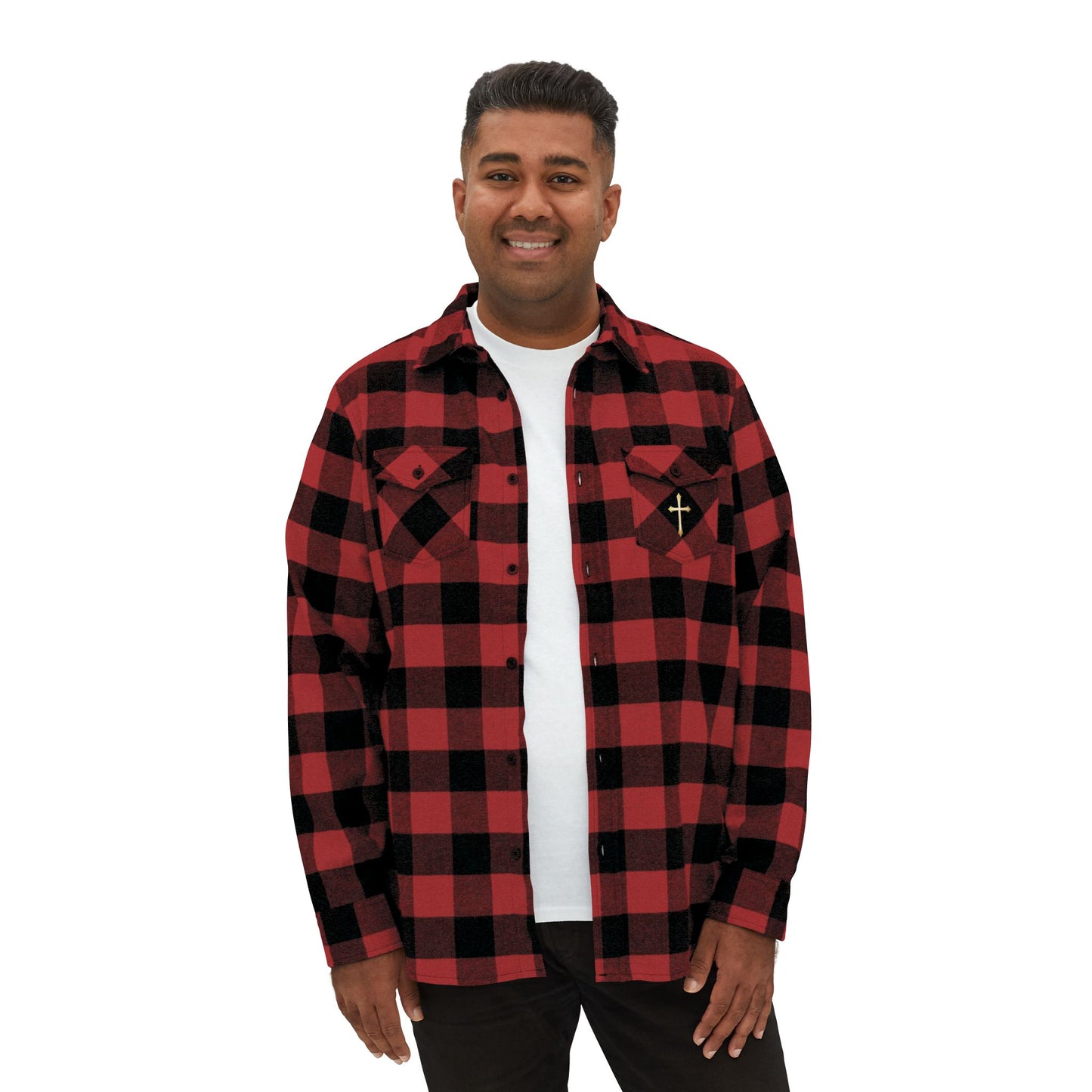 Faithful Threads – Men’s Classic Flannel Shirt with Gold Cross