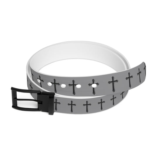 Shield of Faith Belt in Grey – Black Cross Pattern