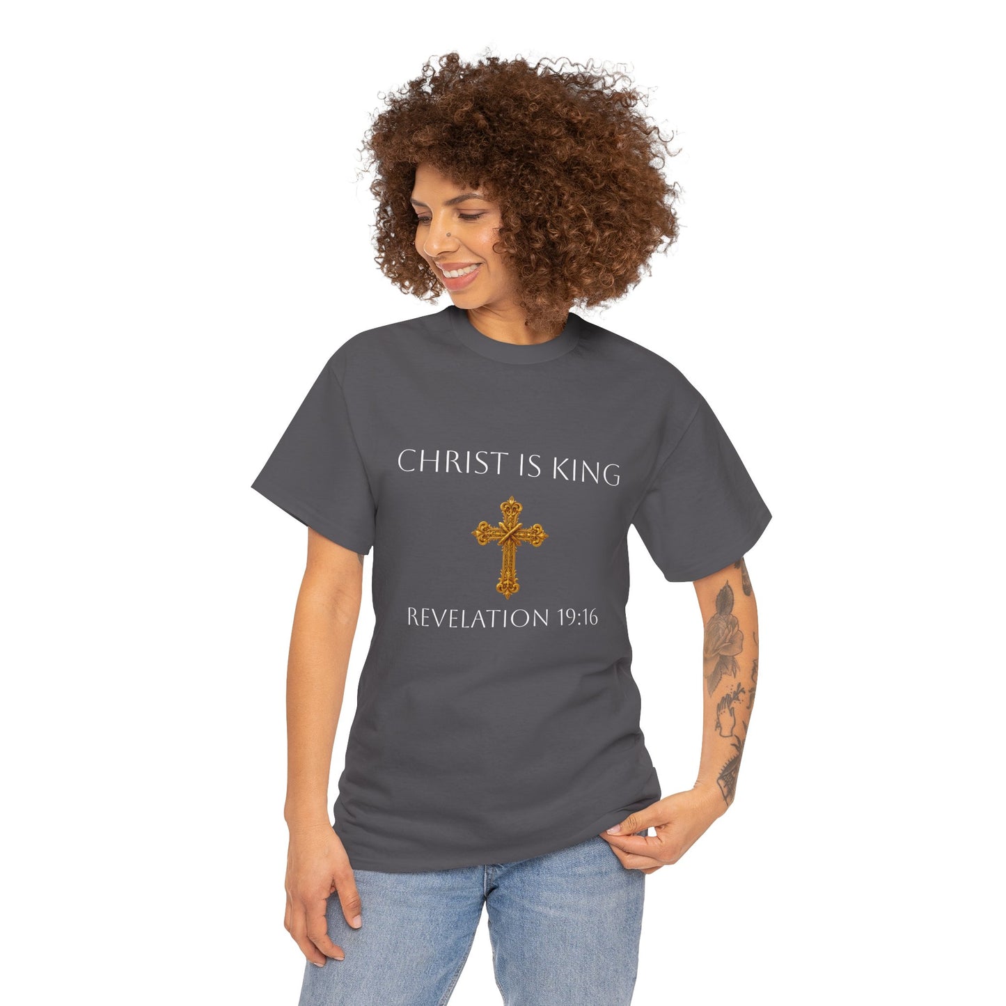 Christ is King Women’s Christian Tee (White Lettering)