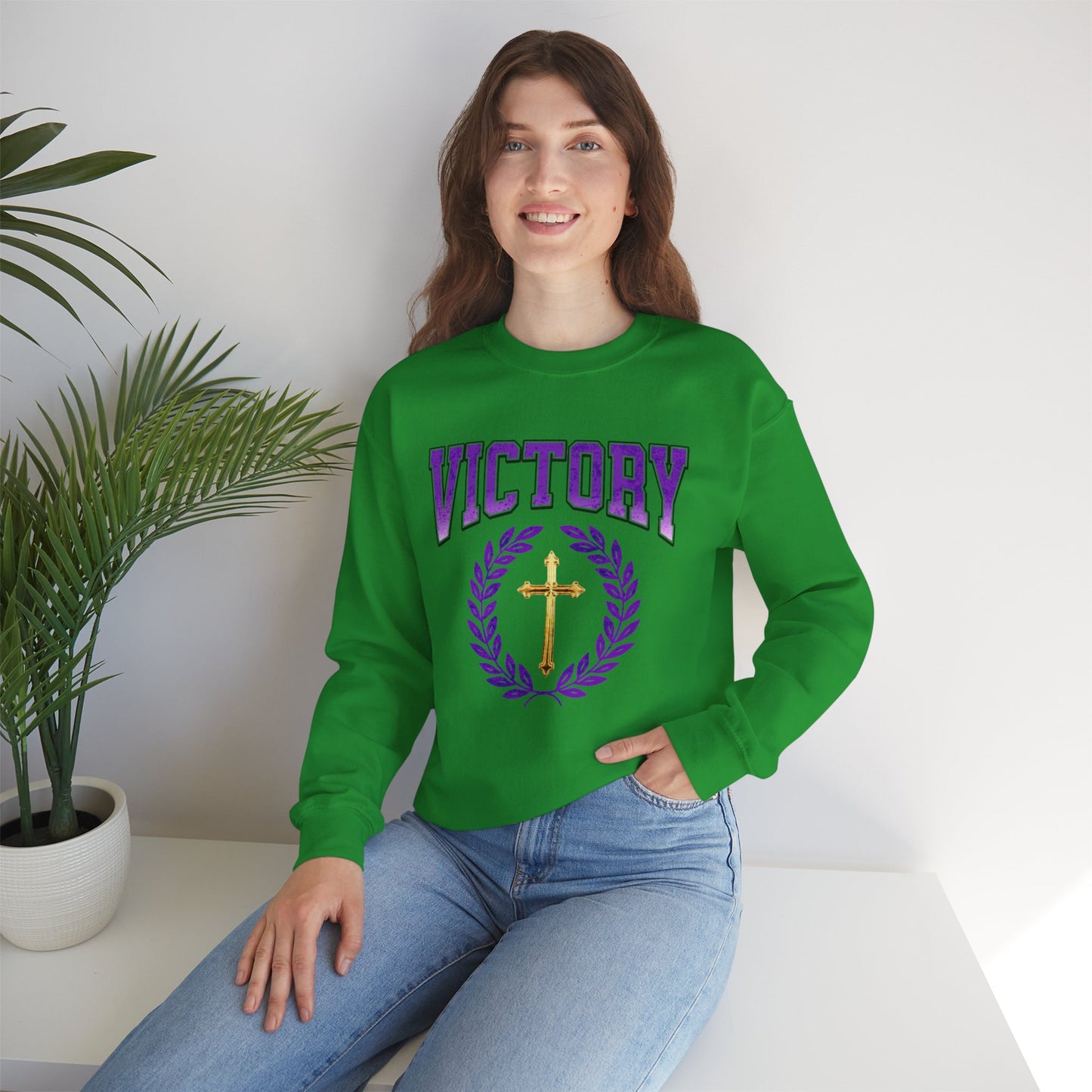 Victory Women’s Sweatshirt – Bold Purple Logo, Faith in Comfort