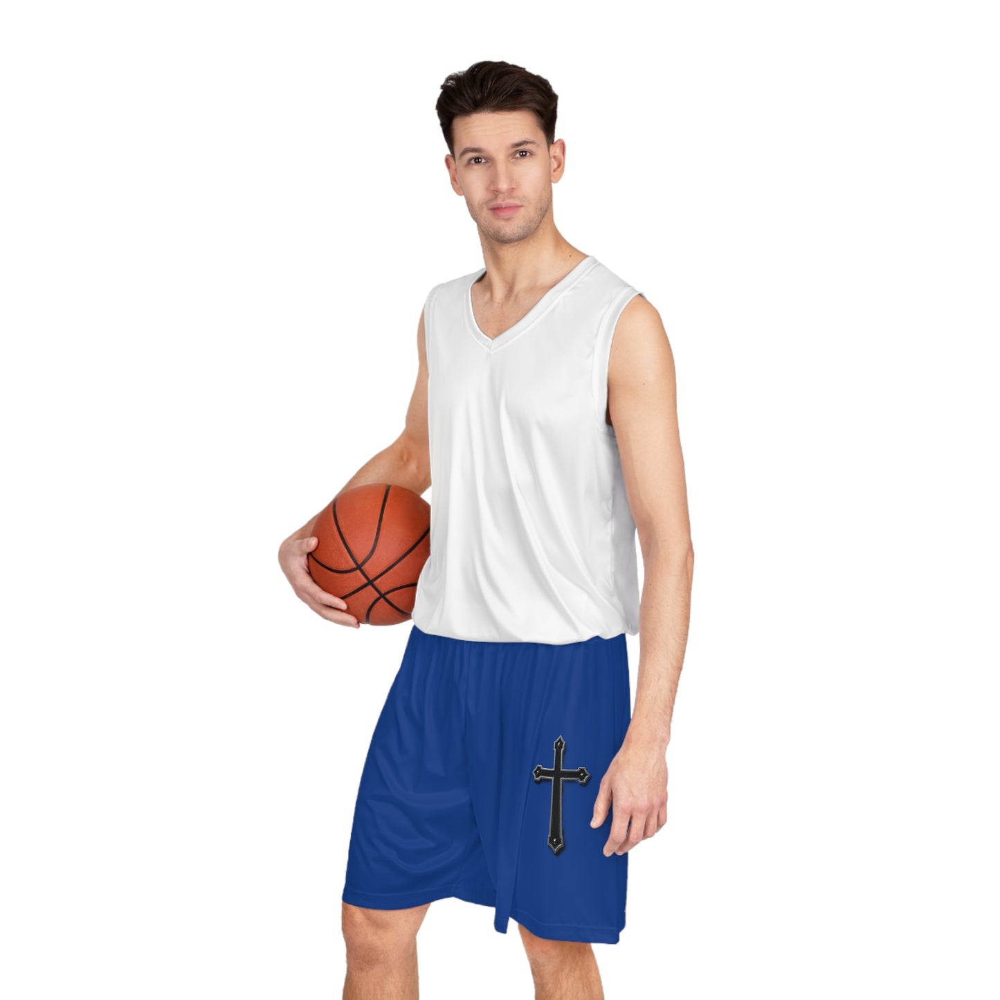 Men's Black Cross Basketball Shorts in Blue - Perfect for Athletes, Summer Wear, Gym, Sports Events, Streetwear