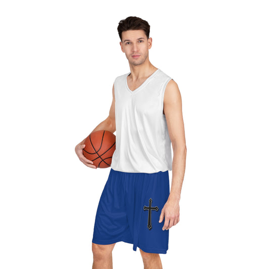 Men's Black Cross Basketball Shorts in Blue - Perfect for Athletes, Summer Wear, Gym, Sports Events, Streetwear