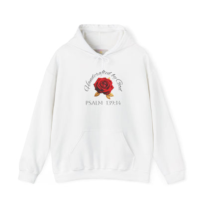 Handcrafted by God Rose Women's Hoodie – Christian Apparel (Dark Lettering)