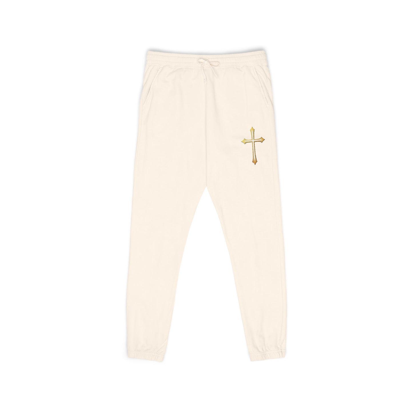 Men’s Modern Gold Cross Fleece Jogger Pants – Comfortable Faith-Inspired Style