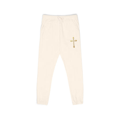 Men’s Modern Gold Cross Fleece Jogger Pants – Comfortable Faith-Inspired Style