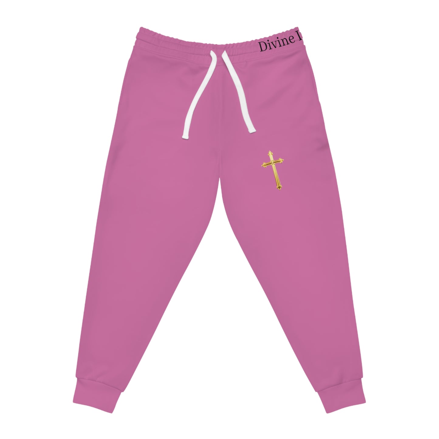 Golden Grace Women's Jogging Pants in Pink with Gold Cross Design