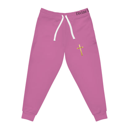 Golden Grace Women's Jogging Pants in Pink with Gold Cross Design