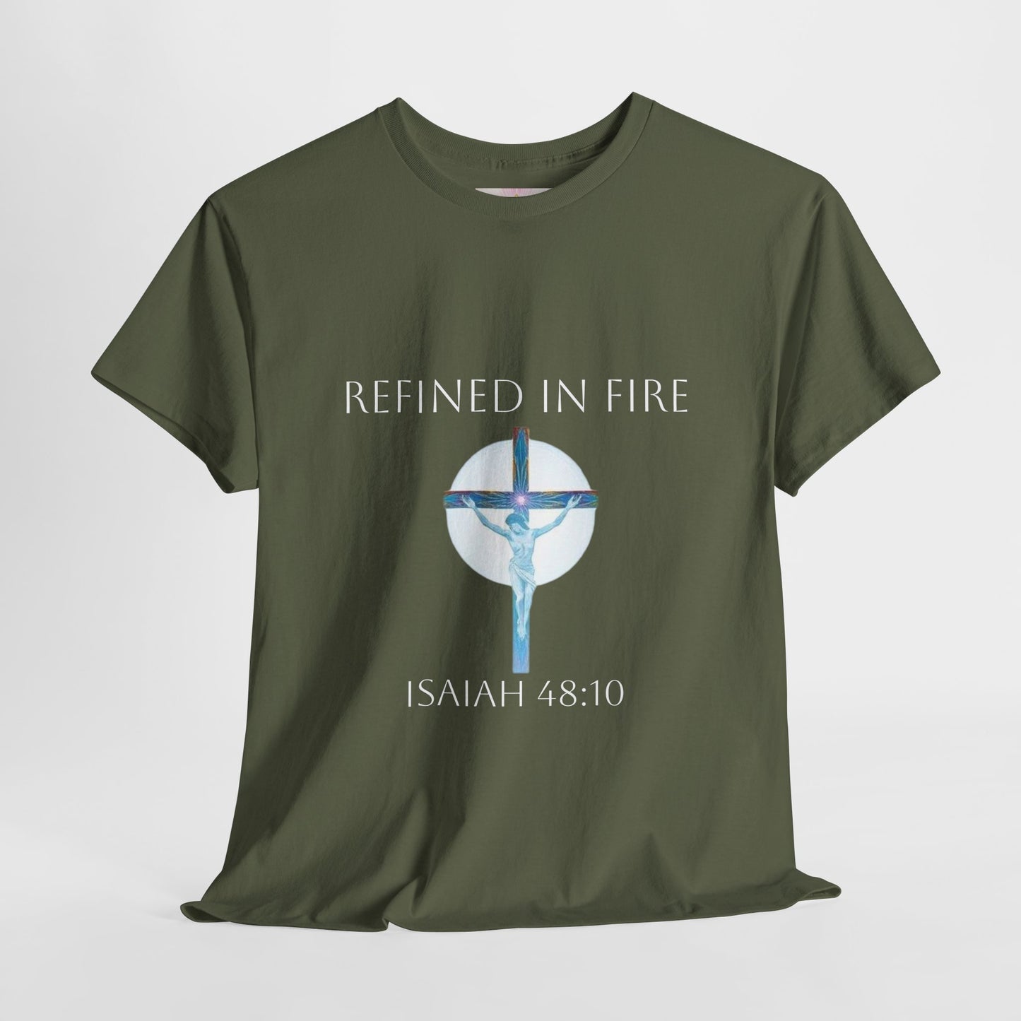 Men's Refined in Fire Christian T-Shirt – Modern Cross Design (White Lettering)