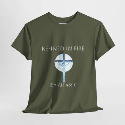 Men's Refined in Fire Christian T-Shirt – Modern Cross Design (White Lettering)