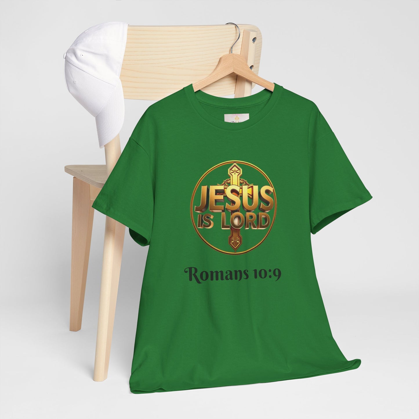 Men’s Romans 10:9 Christian T-Shirt – Jesus Is Lord & He Is Risen (Dark Lettering)