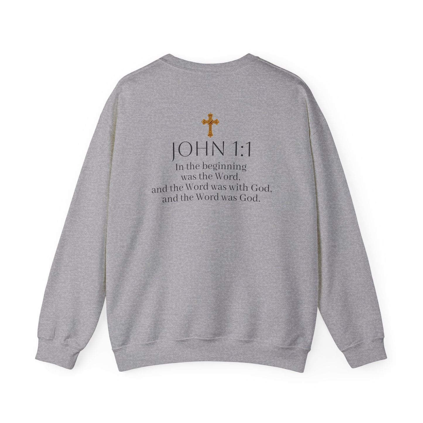 “The Word Eternal” – Men’s Christian Sweatshirt with Bold Dark Lettering (John 1:1)