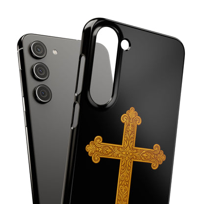 Black Samsung Snap Case – Gold Cross Design