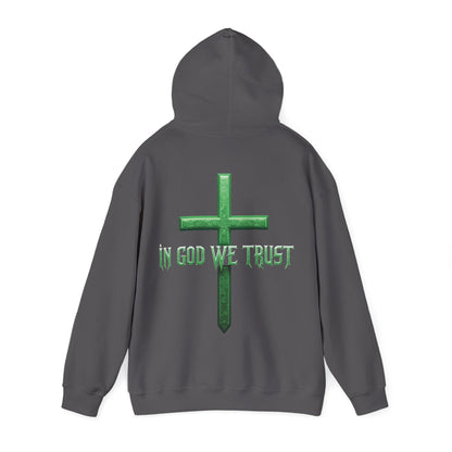Stand Firm – Men’s Christian Hoodie with “In God We Trust” Cross Design