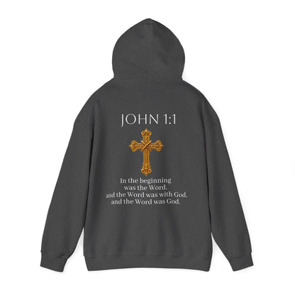 “The Word Eternal” – Men’s Christian Hoodie with White Lettering (John 1:1)