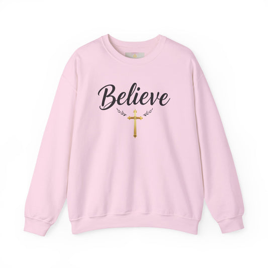 Believe Women’s Christian Sweatshirt – Golden Cross