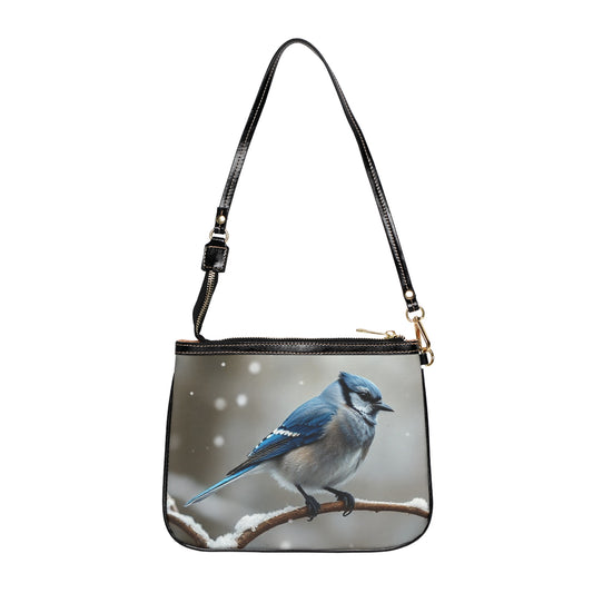 Winter Serenity Shoulder Bag – Blue Jay in Snow Scene