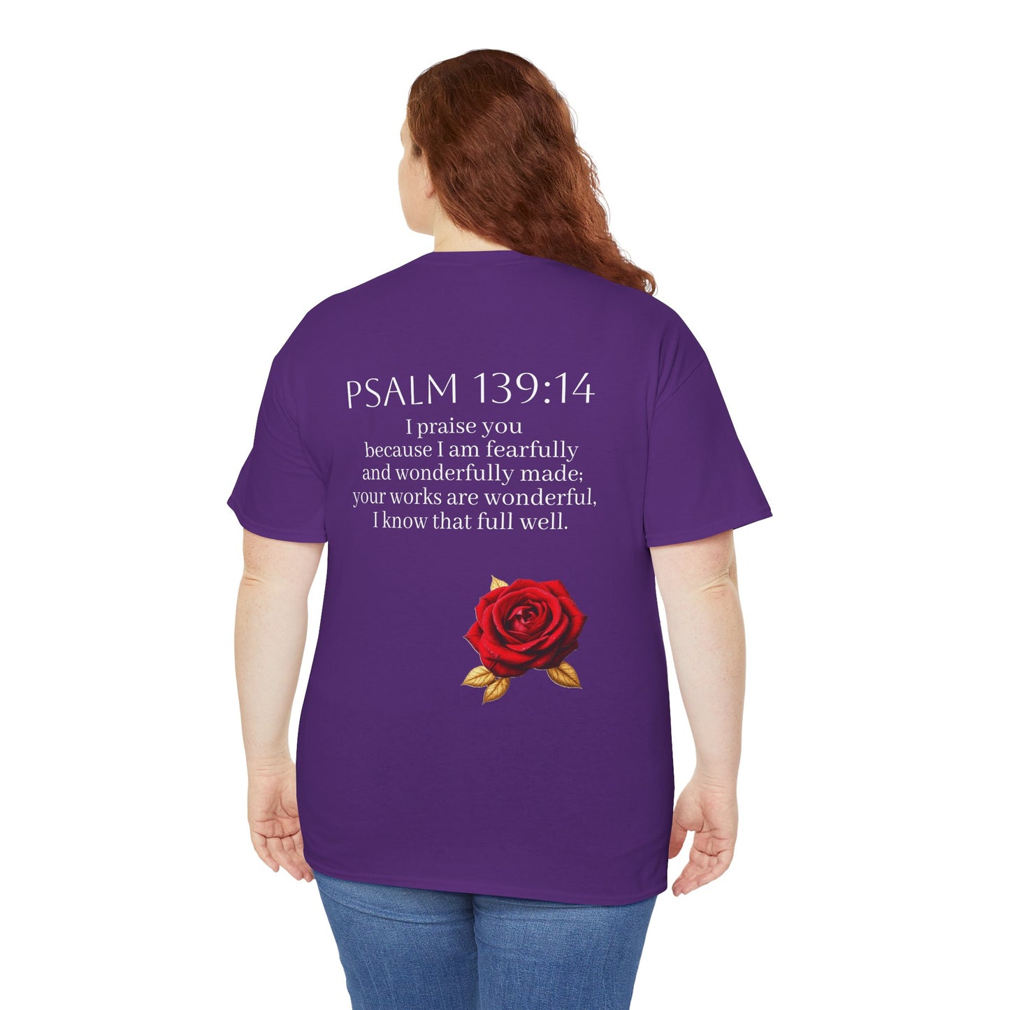 Handcrafted by God (Rose) - Woman's Christian T-Shirt (White Lettering)