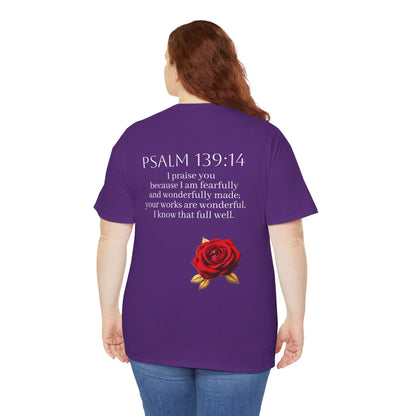 Handcrafted by God (Rose) - Woman's Christian T-Shirt (White Lettering)