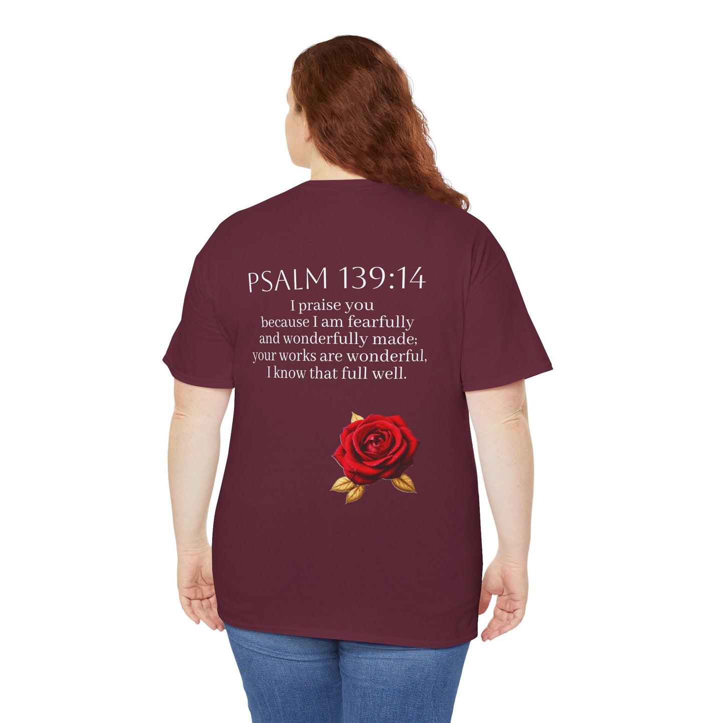 Handcrafted by God (Rose) - Woman's Christian T-Shirt (White Lettering)