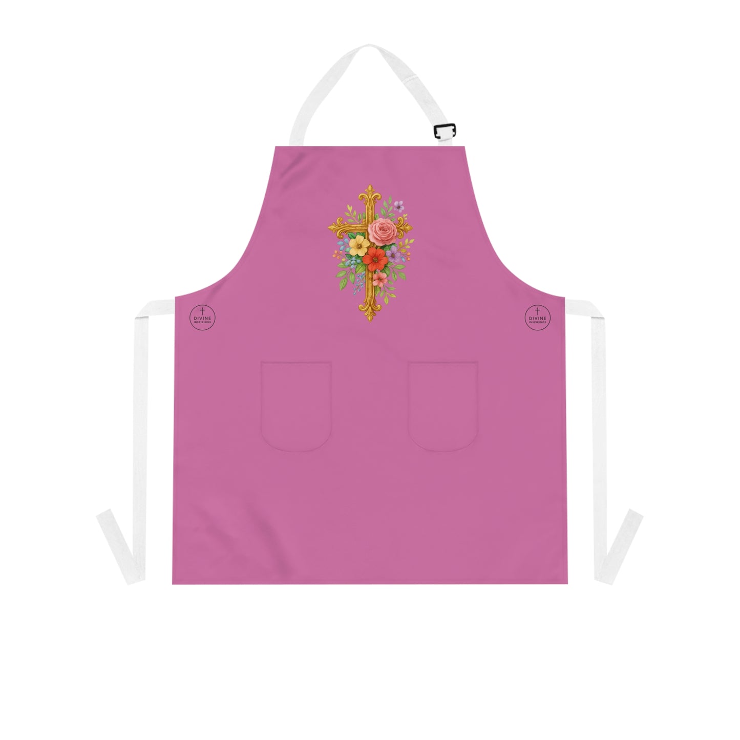 Floral Cross Christian Kitchen Apron in Pink – Faith & Beauty in Every Meal