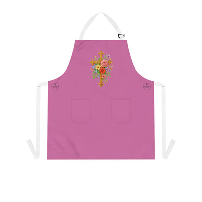 Floral Cross Christian Kitchen Apron in Pink – Faith & Beauty in Every Meal