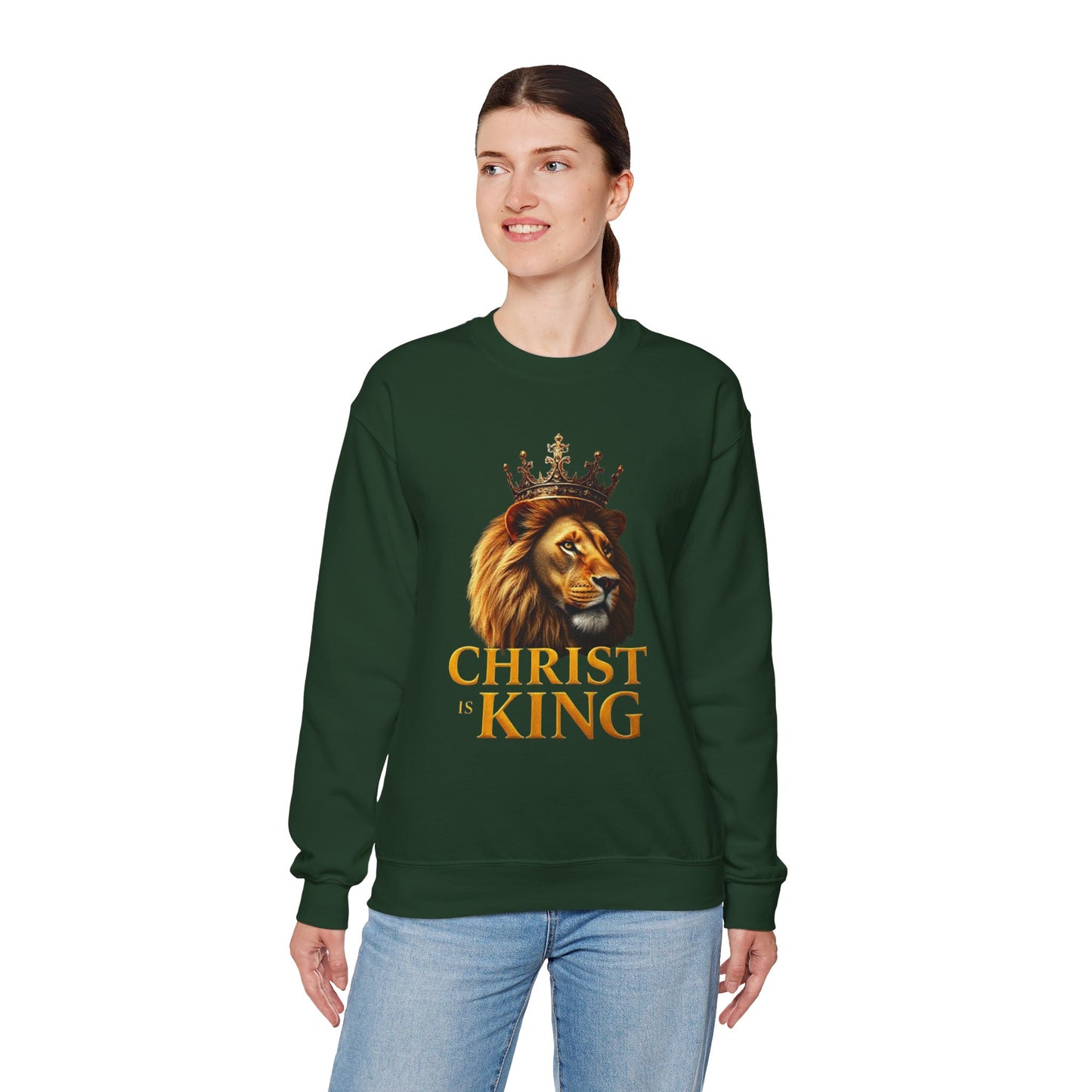 Christ is King – Women’s Christian Sweatshirt with Crowned Lion & Cross