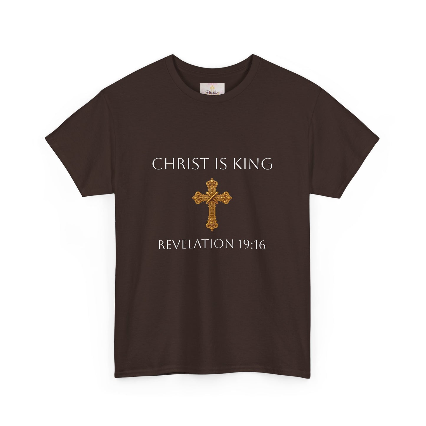 King of Kings, Lord of Lords Men’s Scripture Tee – Christ is King (Revelation 19:16) (White Lettering)