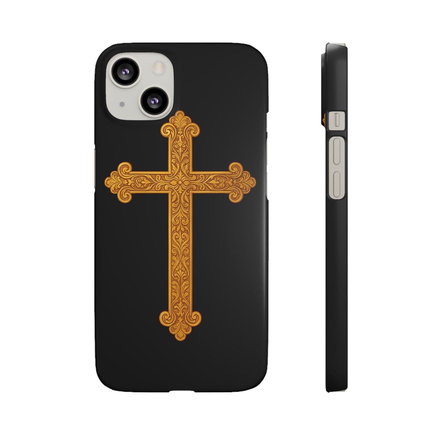 Black iPhone Snap Case – Gold Cross Design