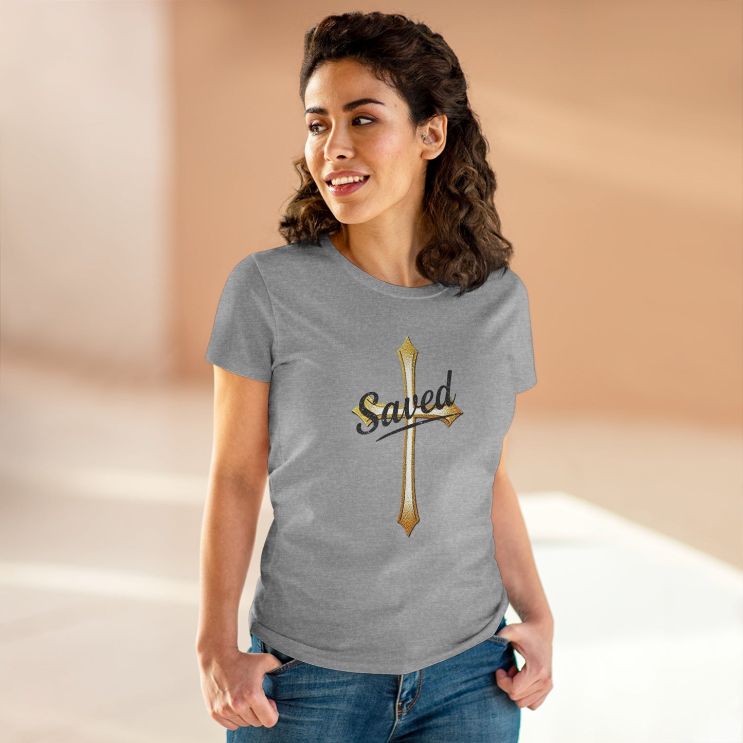 Saved Women’s Tee – Christian Faith Shirt with Cross Design