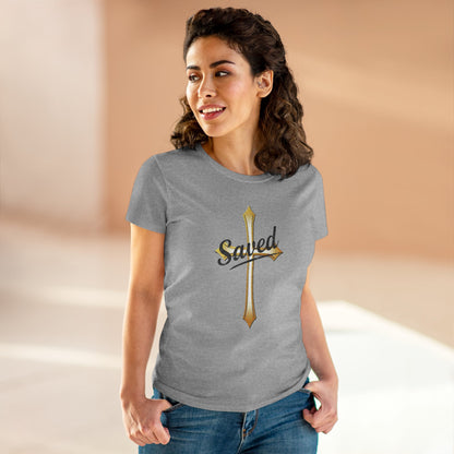 Saved Women’s Tee – Christian Faith Shirt with Cross Design