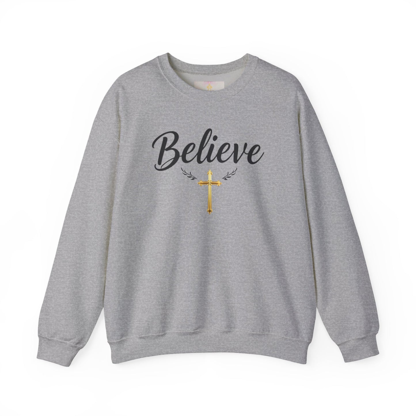 Believe Women’s Christian Sweatshirt – Golden Cross