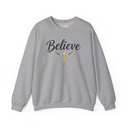 Believe Women’s Christian Sweatshirt – Golden Cross